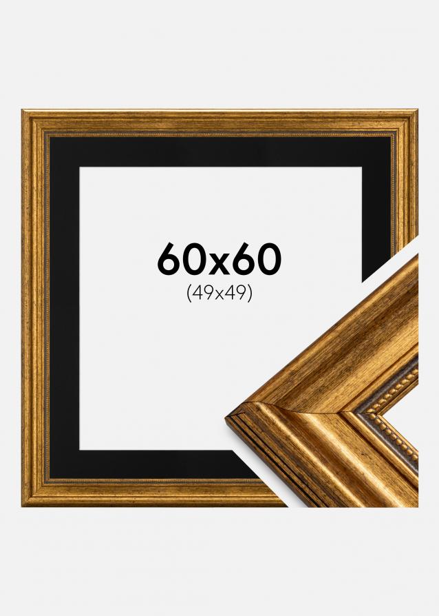 Ram med passepartou Frame Rokoko Gold 60x60 cm - Picture Mount Black 50x50 cm
