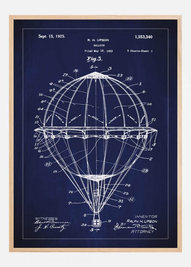 Bildverkstad Patent drawing - Hot air balloon - Blue Poster
