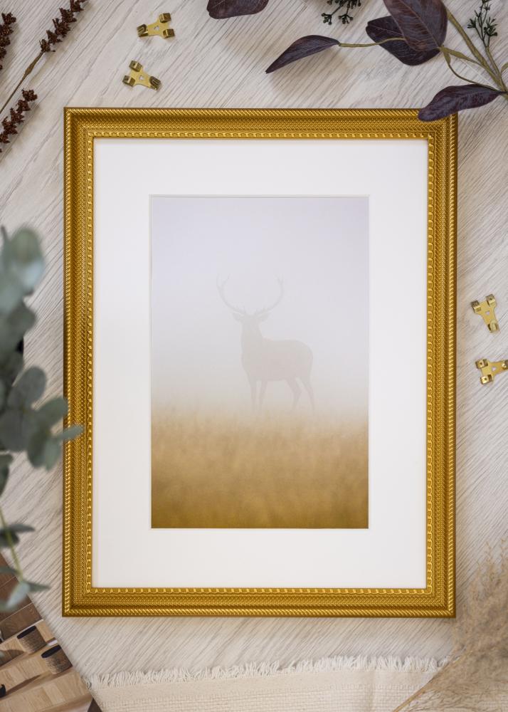 Ram med passepartou Frame Lattice Gold 40x50 cm - Passepartout White 29.7x42 cm (A3)