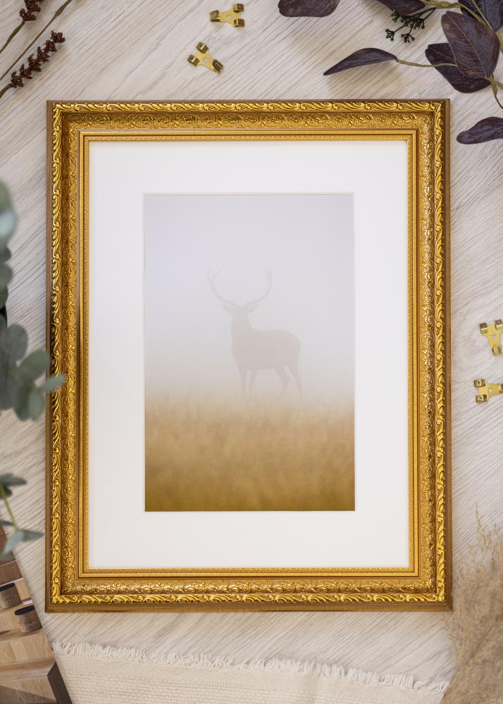 Ram med passepartou Frame Ornate Gold 30x40 cm - Mat White 20x30 cm