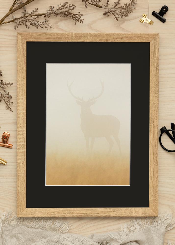 Ram med passepartou Frame Fiorito Light Oak 50x60 cm - Picture Mount Black 15x20 inches