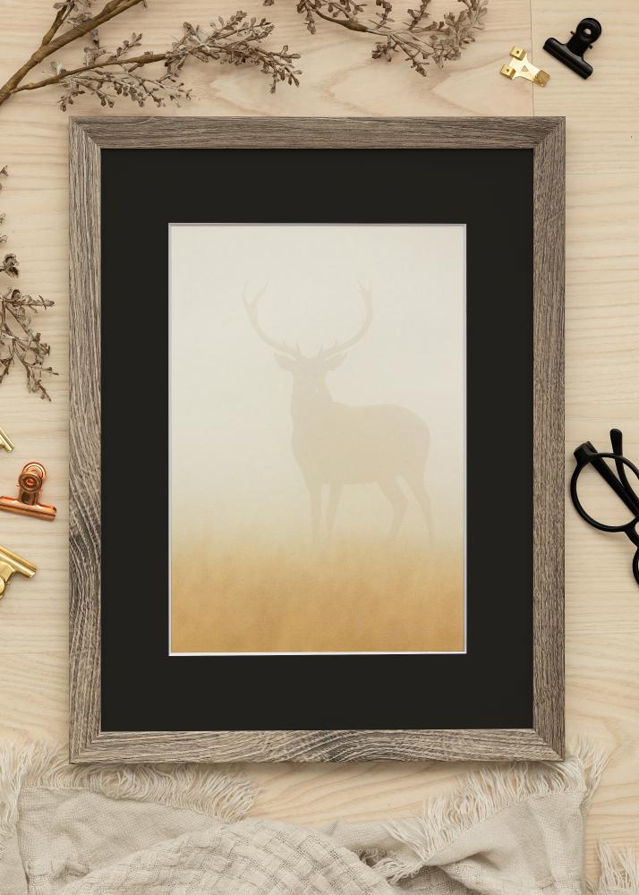 Ram med passepartou Frame Fiorito Walnut 50x60 cm - Picture Mount Black 15x20 inches