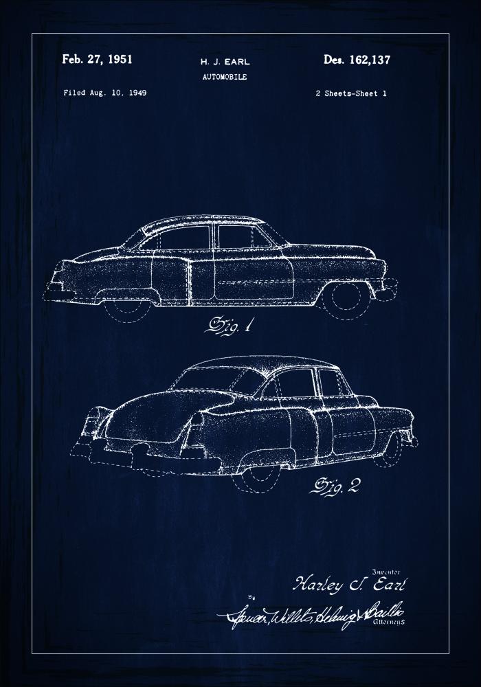 Bildverkstad Patent drawing - Cadillac I - Blue Poster