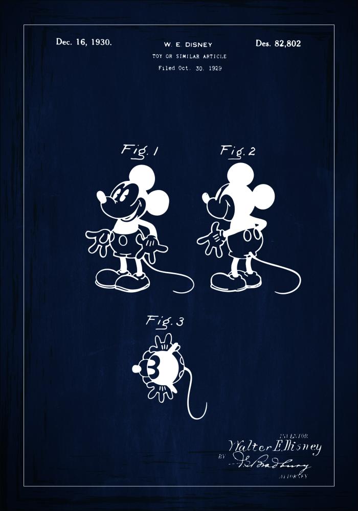 Bildverkstad Patent drawing - Disney - Mickey Mouse - Blue Poster