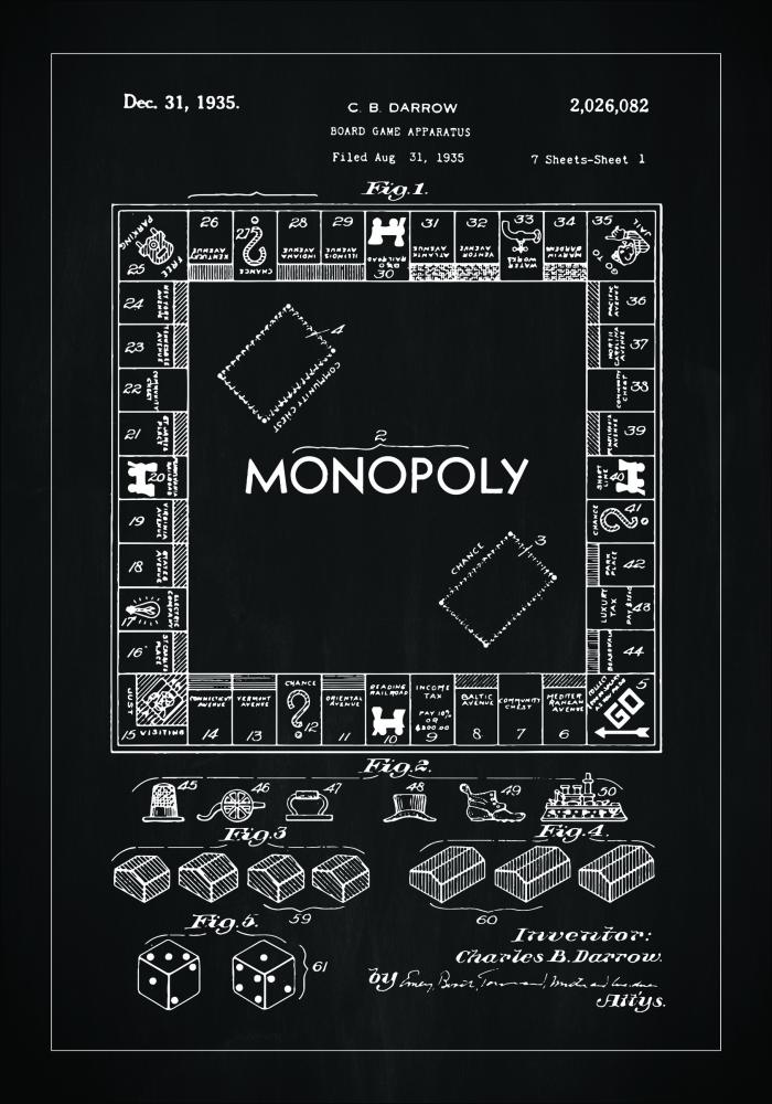 Bildverkstad Patent drawing - Monopoly I - Black Poster