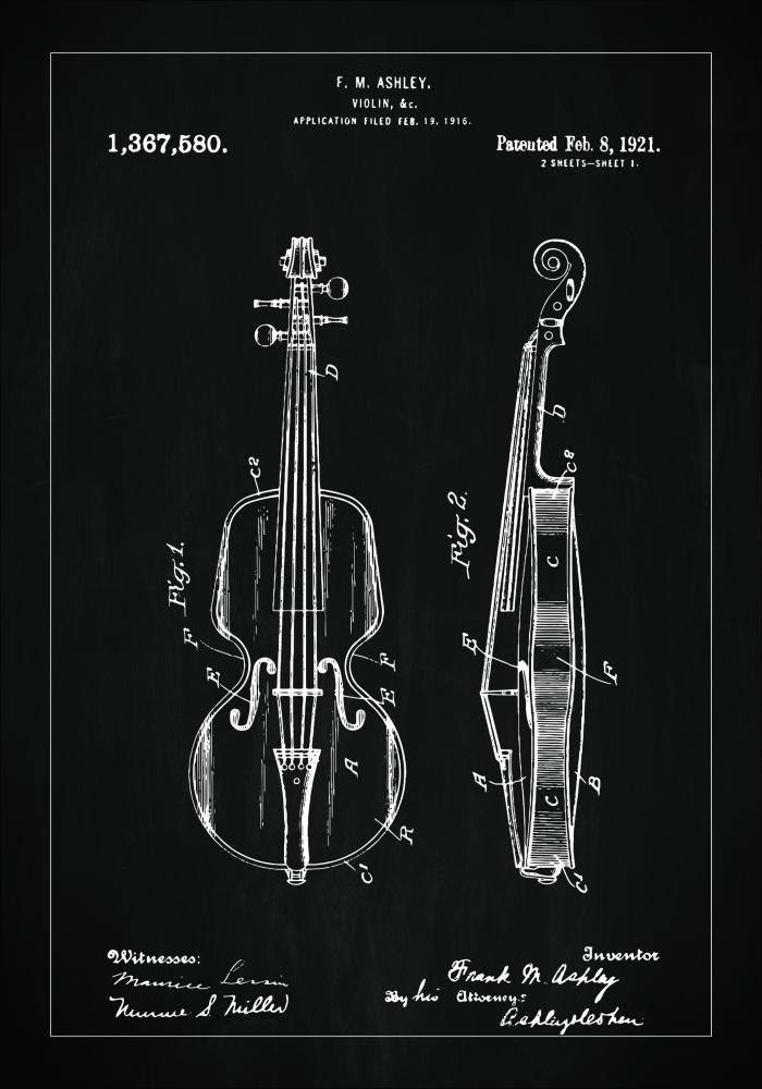 Bildverkstad Patent drawing - Violin - Black Poster