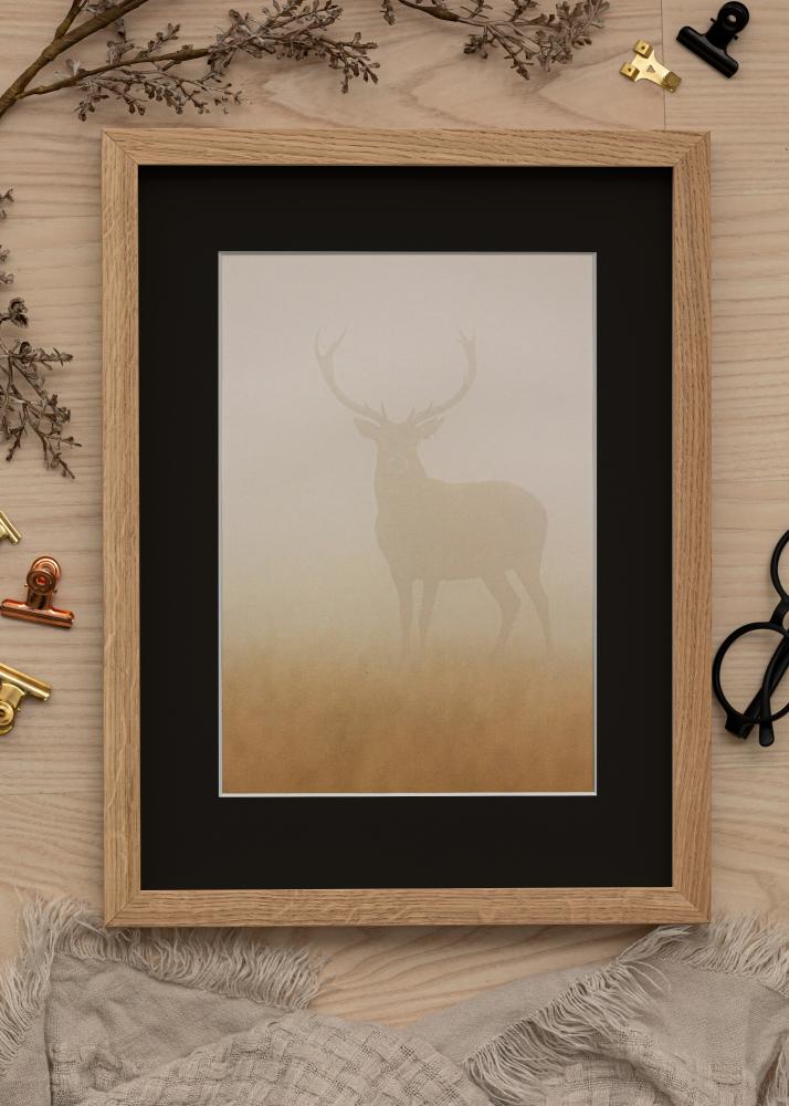 Ram med passepartou Frame Oak Wood 28x35 cm - Picture Mount Black 20x25 cm