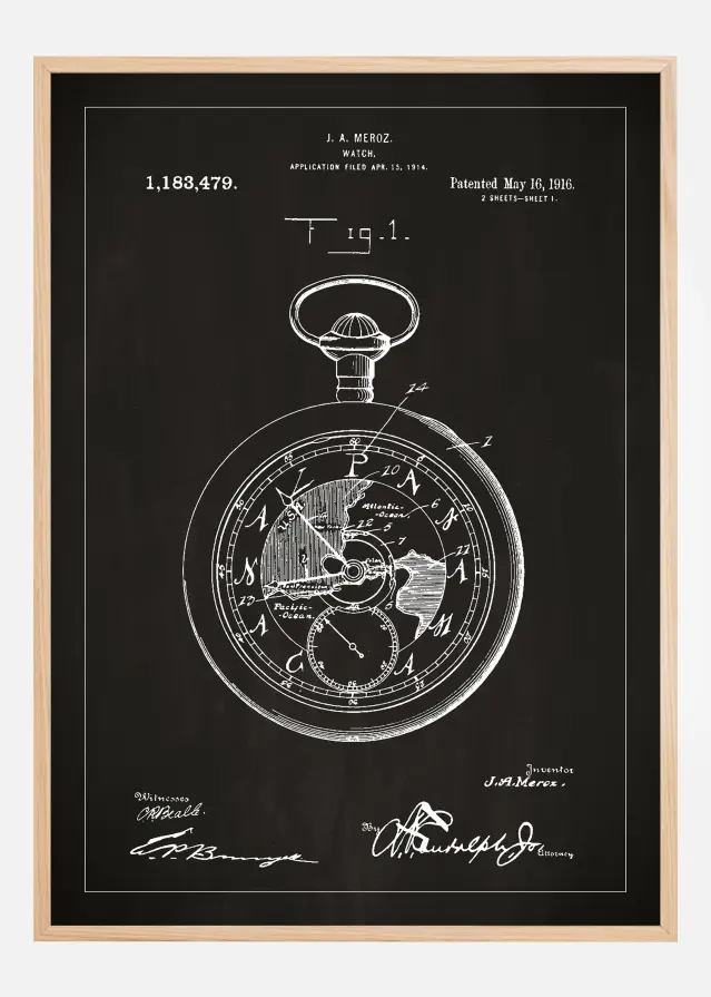 Bildverkstad Patent drawing - Pocketwatch - Black Poster