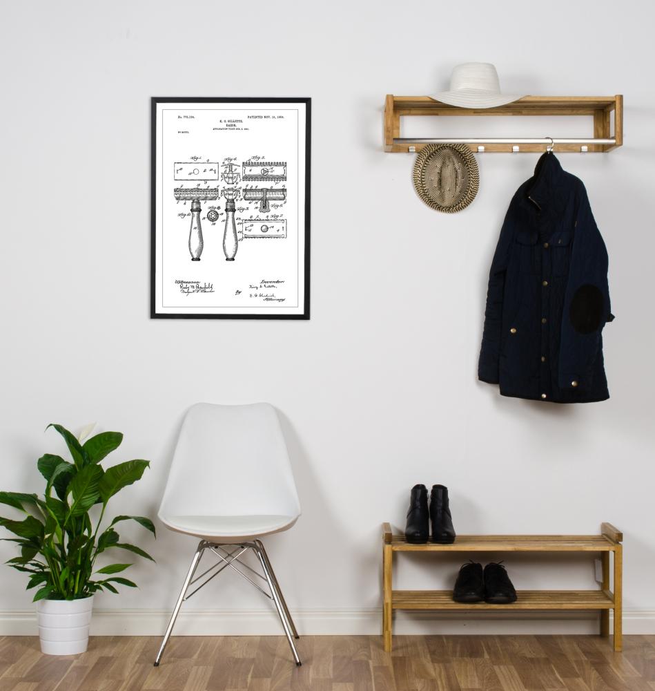 Bildverkstad Patent drawing - Razor - White Poster