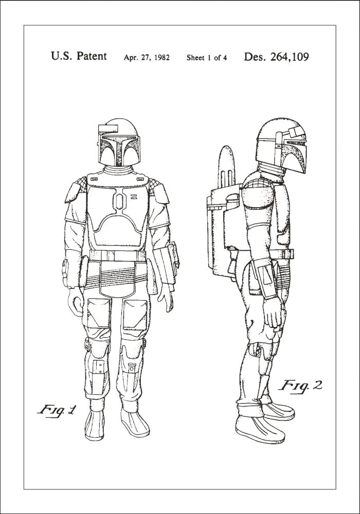 Bildverkstad Patent drawing - Star Wars - Boba Fett - White Poster