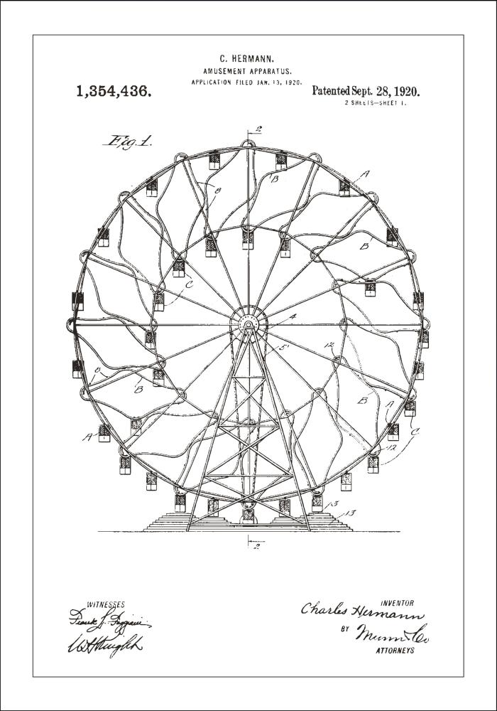 Bildverkstad Patent drawing - Ferris wheel - White Poster