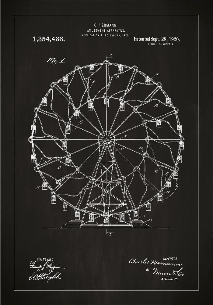 Bildverkstad Patent drawing - Ferris wheel - Black Poster