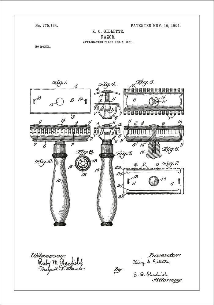 Bildverkstad Patent drawing - Razor - White Poster