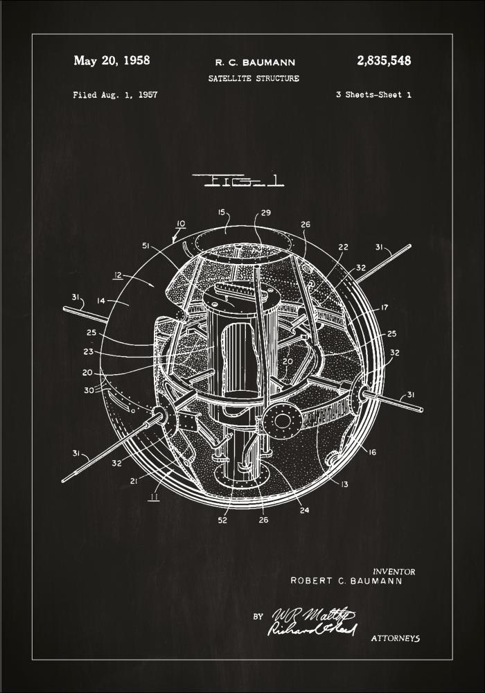 Bildverkstad Patent drawing - Satellite - Black Poster