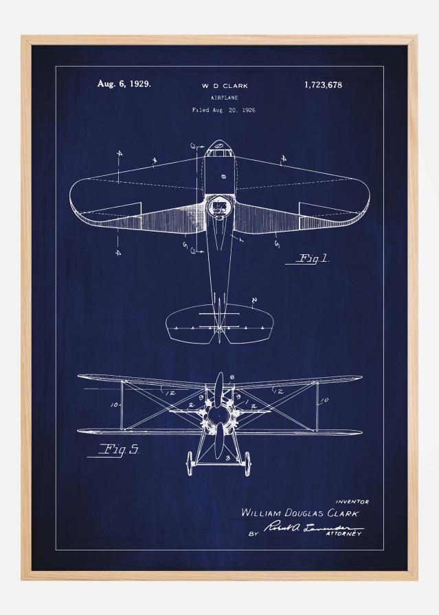 Bildverkstad Patent drawing - Biplane - Blue Poster