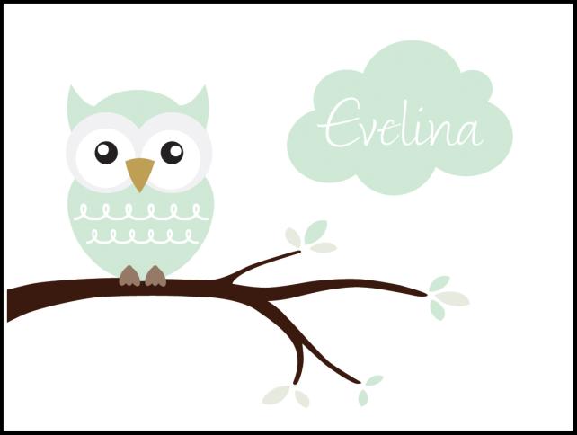 Personlig poster Owl Name Poster Light Green