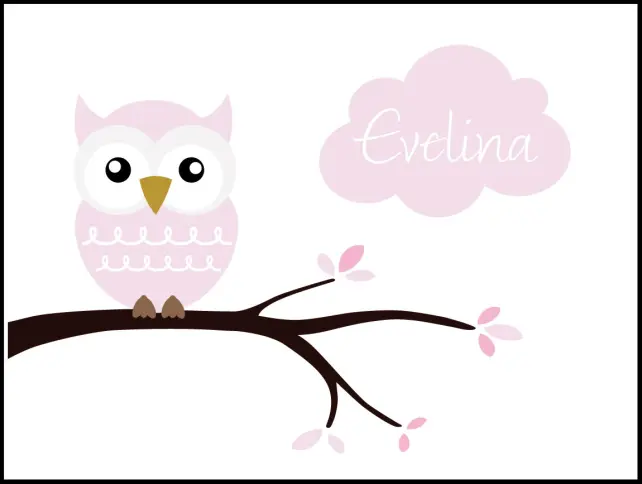 Personlig poster Owl Name Poster Pink