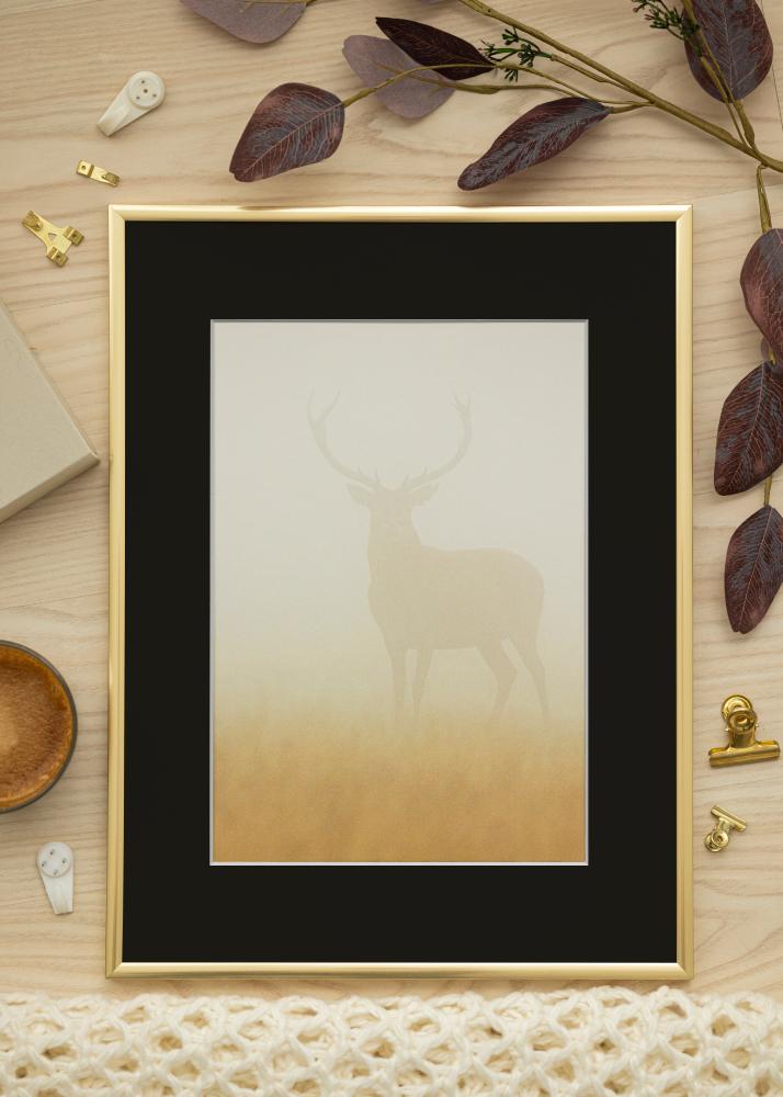 Ram med passepartou Frame New Lifestyle Shiny Gold 30x40 cm - Picture Mount Black 8x12 inches