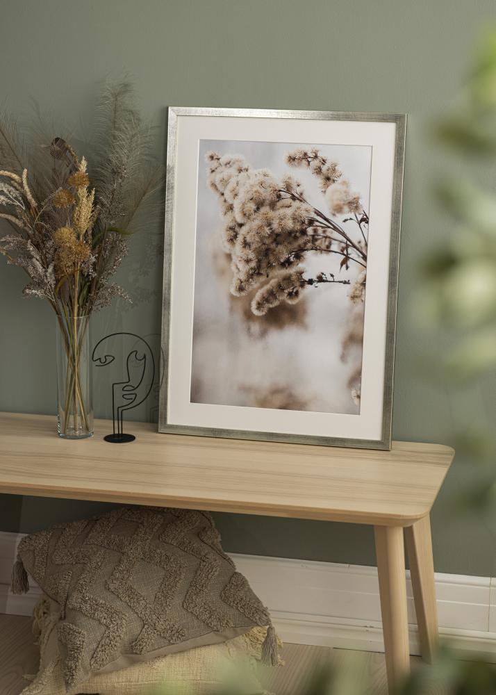 Ram med passepartou Frame Stilren Silver 70x100 cm - Picture Mount White 24x36 inches