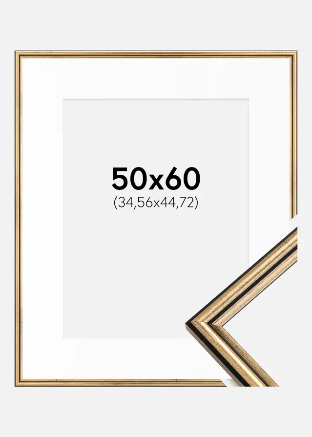 Ram med passepartou Frame Horndal Gold 50x60 cm - Picture Mount White 14x18 inches