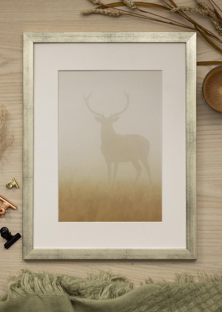 Ram med passepartou Frame Stilren Silver 70x100 cm - Picture Mount White 24x36 inches