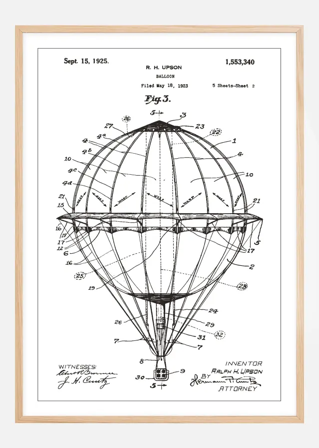 Bildverkstad Patent drawing - Hot air balloon - White Poster