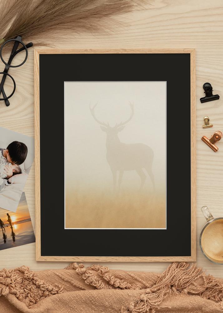 Ram med passepartou Frame Narrow Oak 9x12 cm - Picture Mount Black 6x9 cm