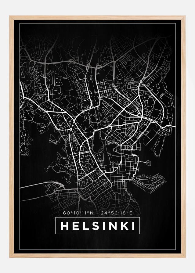 Bildverkstad Map - Helsinki - Black Poster