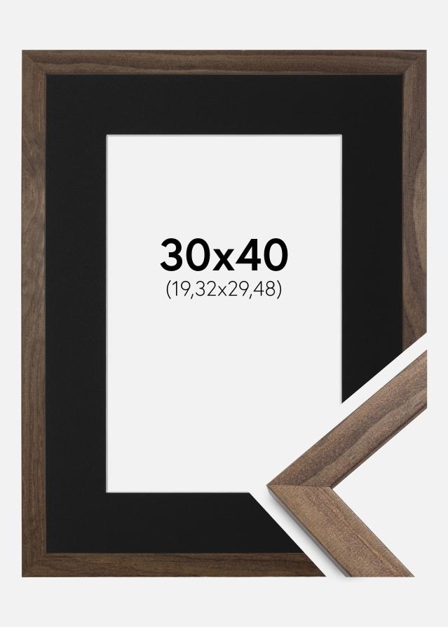 Ram med passepartou Frame Stilren Walnut 30x40 cm - Picture Mount Black 8x12 inches (20.32x30.48 cm)