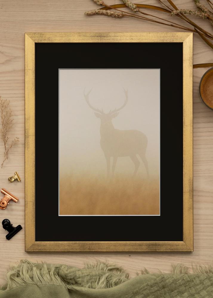 Ram med passepartou Frame Stilren Gold 30x40 cm - Picture Mount Black 8x12 inches