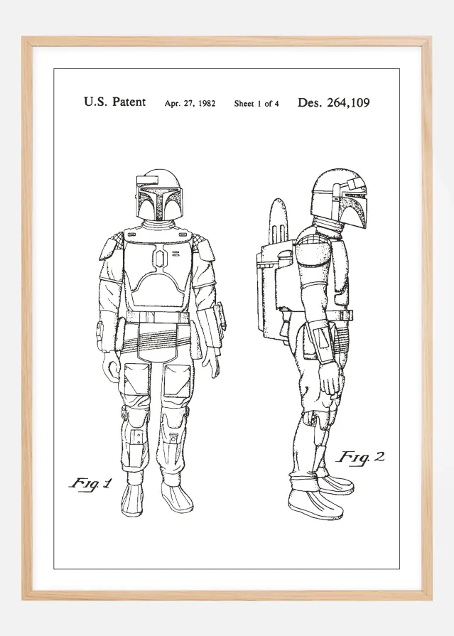 Bildverkstad Patent drawing - Star Wars - Boba Fett - White Poster