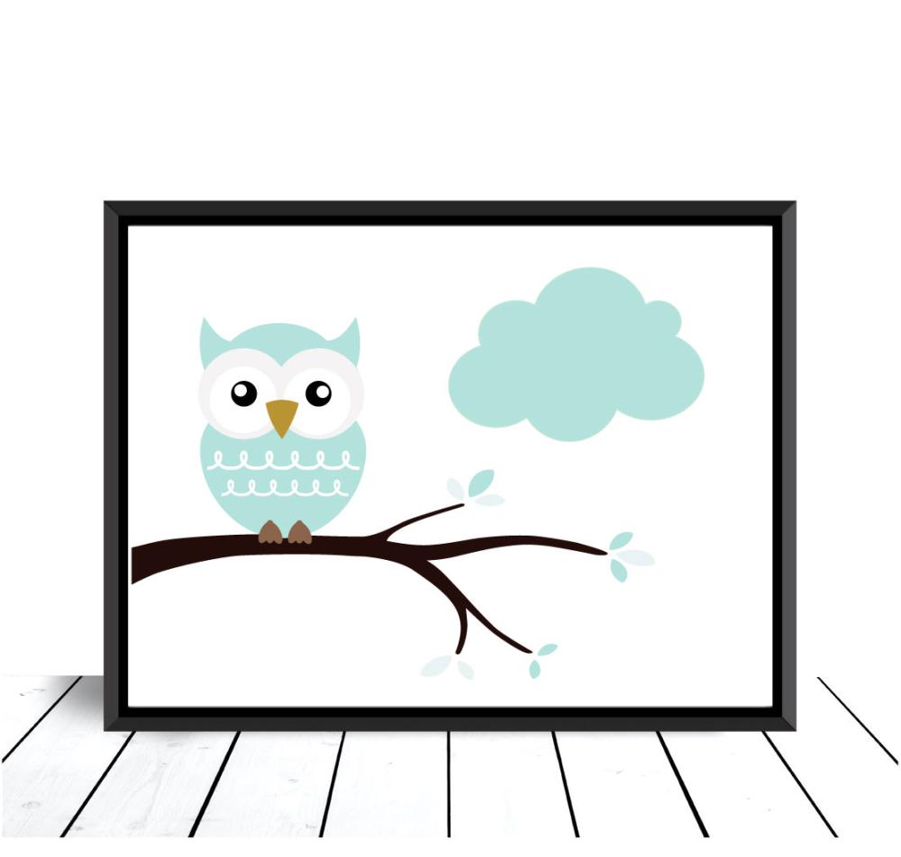 Bildverkstad Owl on a branch - Blue