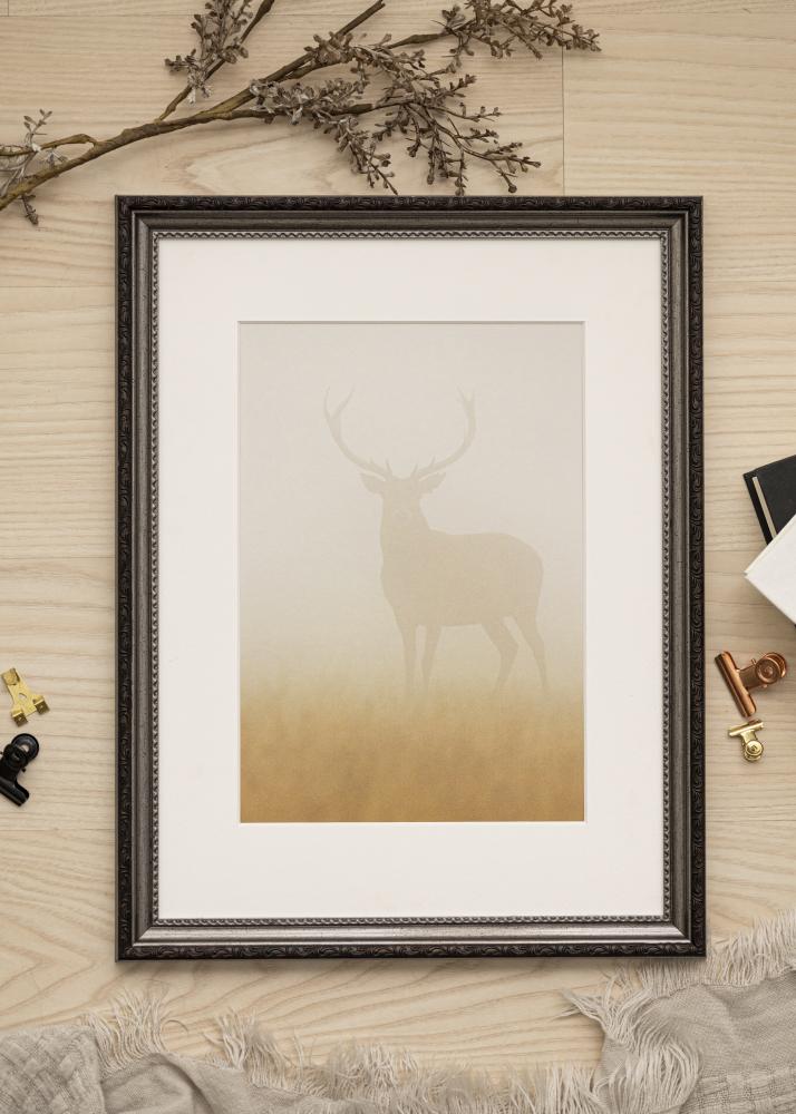 Ram med passepartou Frame Abisko Silver 50x70 cm - Picture Mount White 16x24 inches