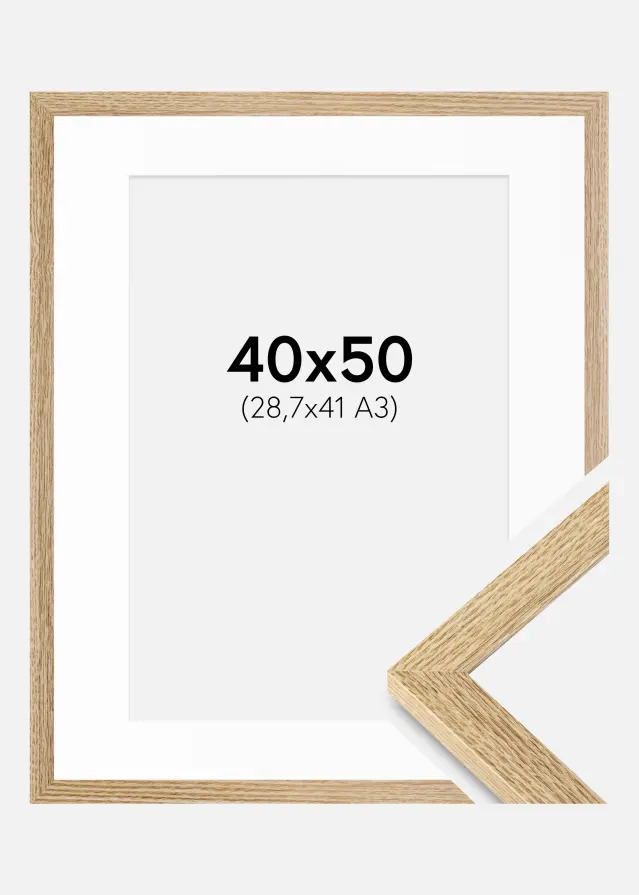 Ram med passepartou Frame Selection Oak 40x50 cm - Picture Mount White 29,7x42 cm (A3)