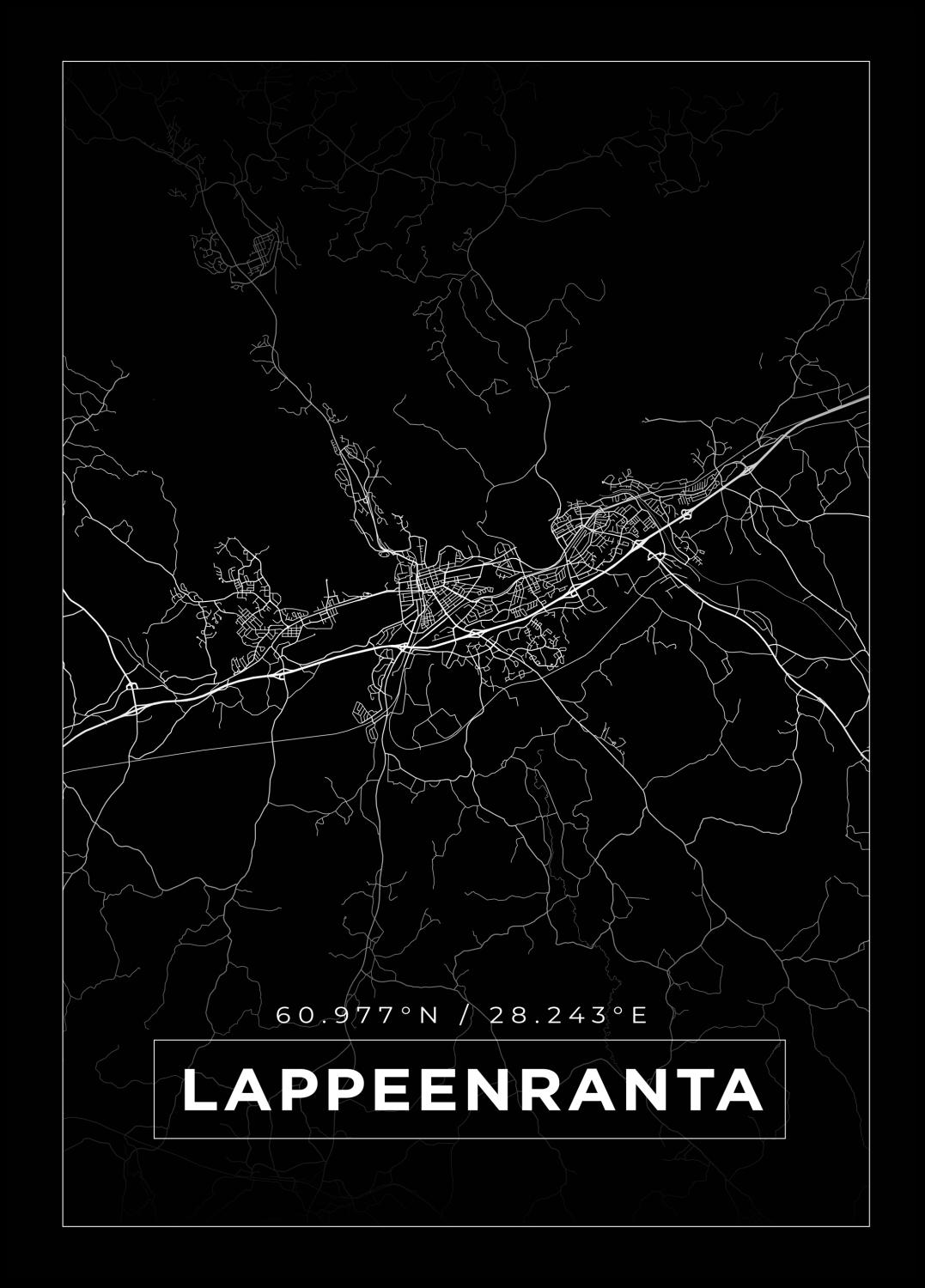 Product Image for Map - Lappeenranta - Black Poster (21x29.7 cm (A4))