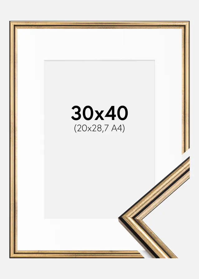 Ram med passepartou Frame Horndal Gold 30x40 cm - Picture Mount White 21x29,7 cm (A4)