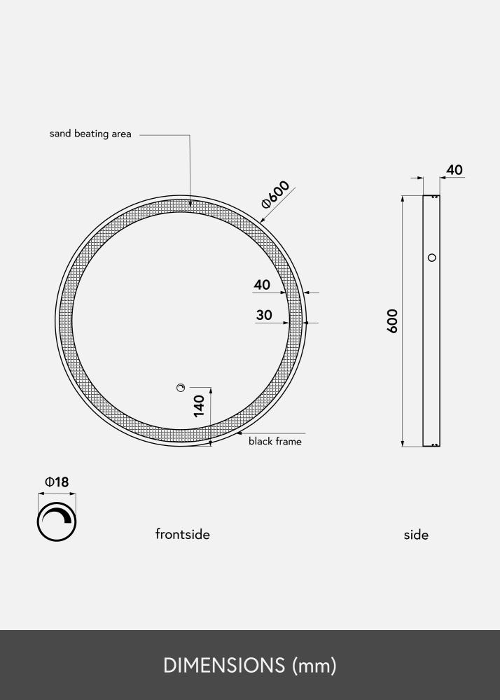 KAILA KAILA Mirror Black LED 60 cm Ø