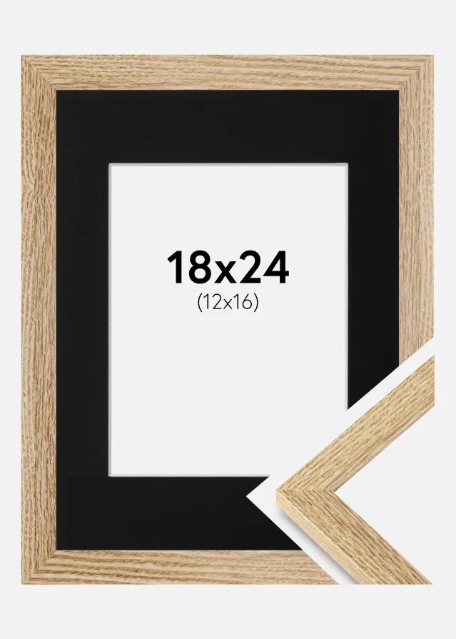 Ram med passepartou Frame Selection Oak 18x24 cm - Picture Mount Black 13x17 cm