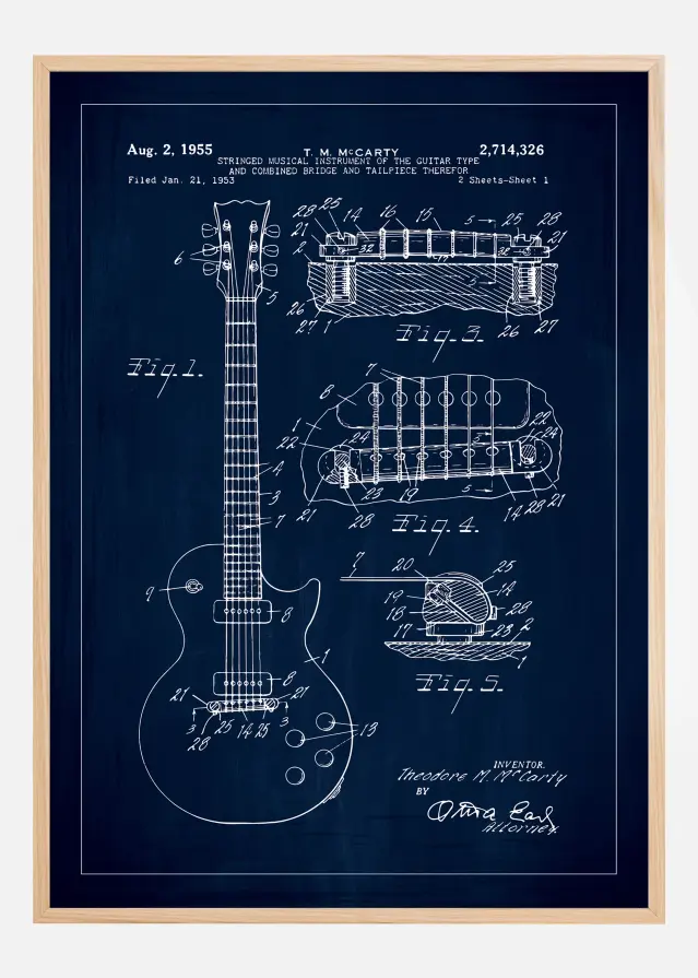 Bildverkstad Patent drawing - Electric guitar I - Blue Poster