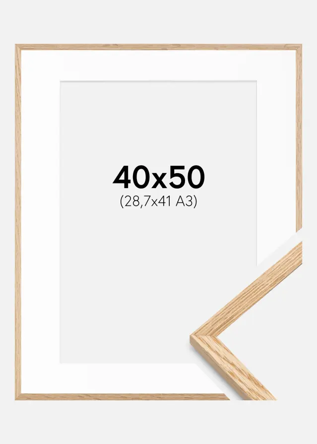 Ram med passepartou Frame Narrow Oak 40x50 cm - Picture Mount White 29.7x42 cm (A3)