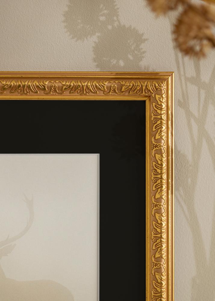 Ram med passepartou Frame Nostalgia Gold 40x100 cm - Picture Mount Black 30x91 cm