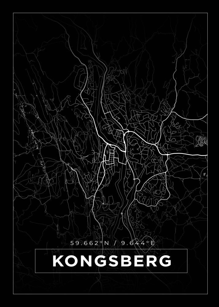 Bildverkstad Map - Kongsberg - Black Poster