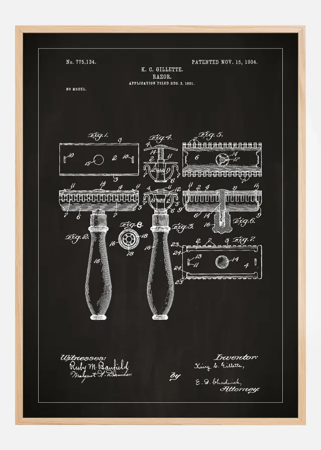 Bildverkstad Patent drawing - Razor - Black Poster