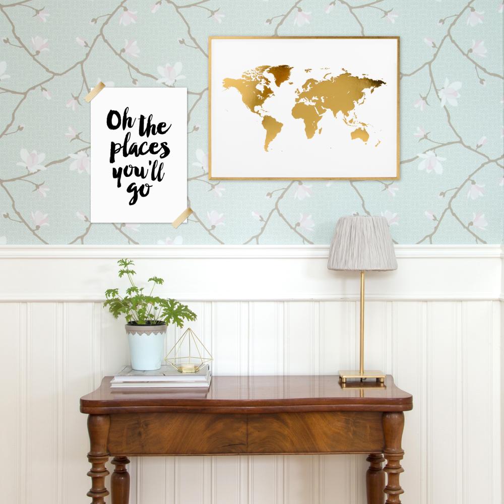 Göteborgstryckeriet World map Gold - Foil Poster