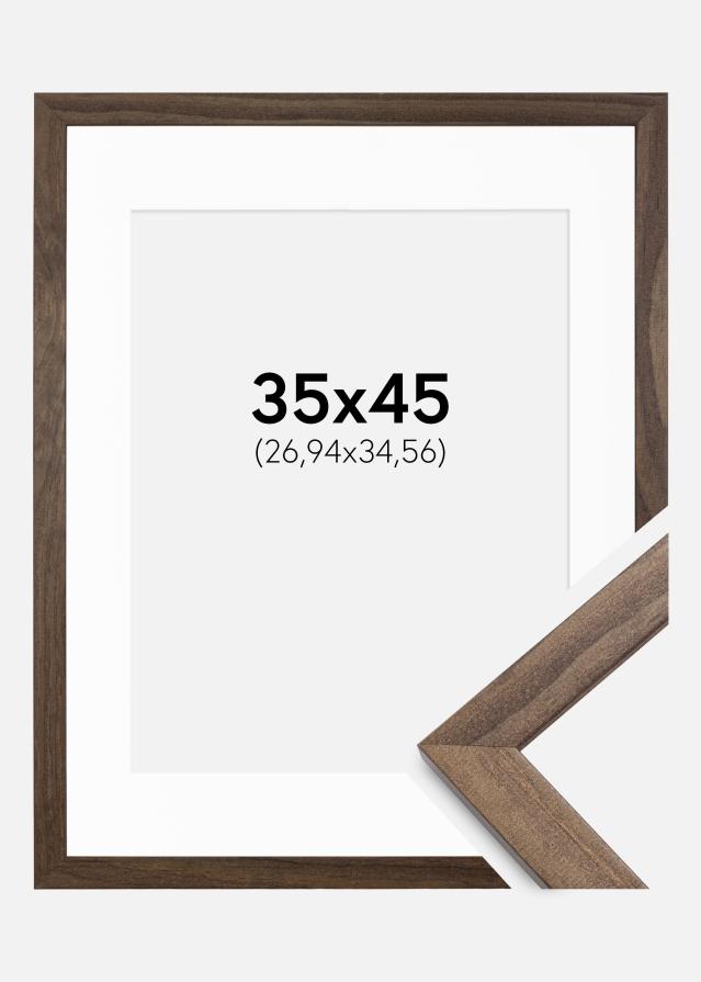 Ram med passepartou Frame Stilren Walnut 35x45 cm - Picture Mount White 11x14 inches