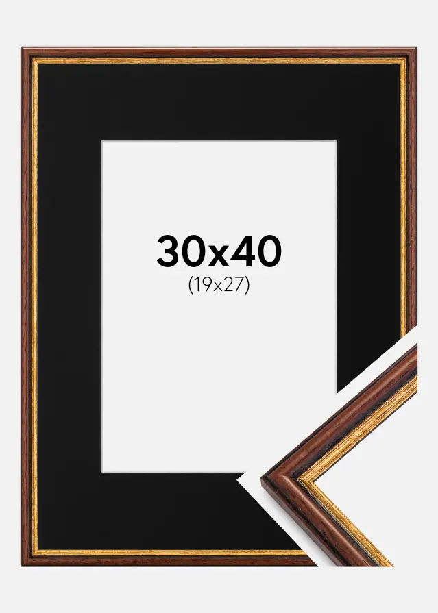 Ram med passepartou Frame Horndal Brown 30x40 cm - Picture Mount Black 20x28 cm