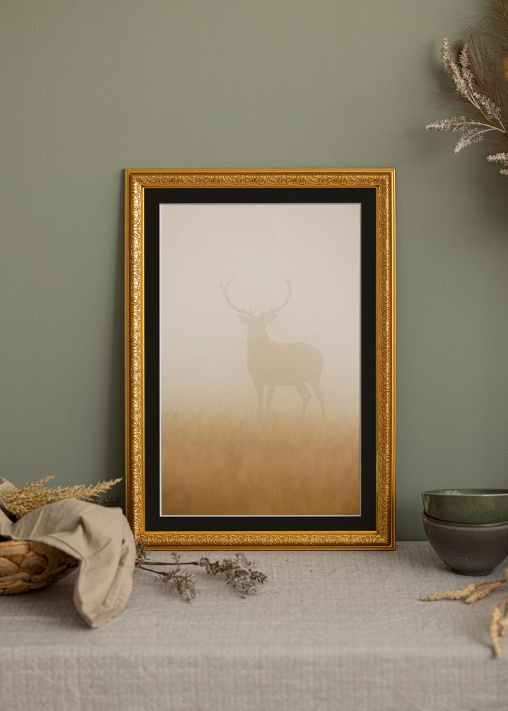 Ram med passepartou Frame Nostalgia Gold 40x100 cm - Picture Mount Black 30x91 cm