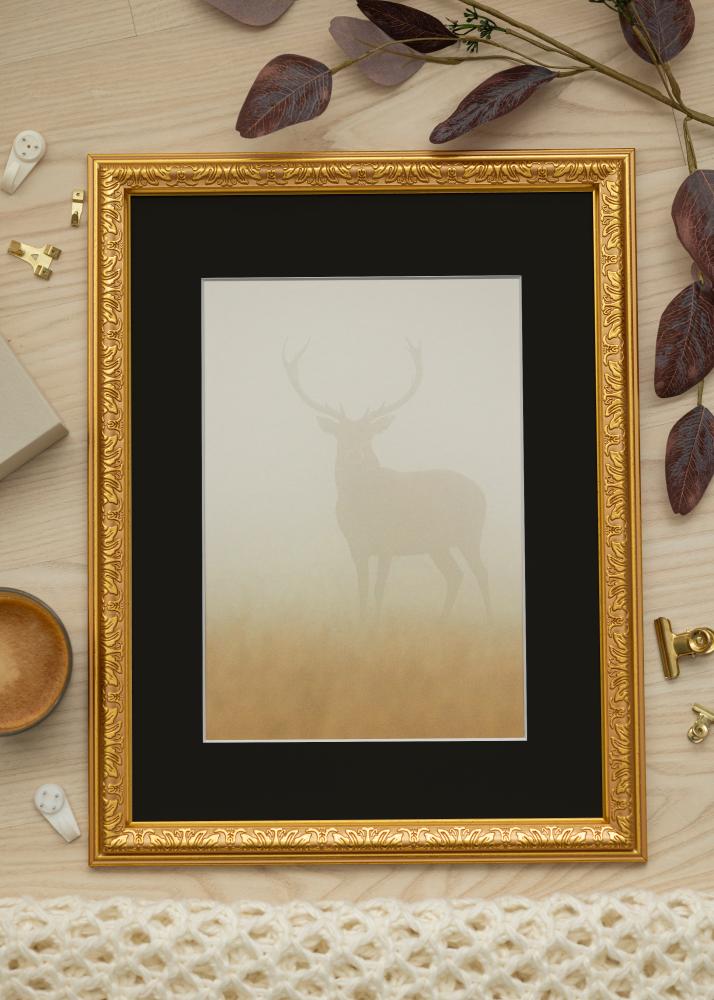 Ram med passepartou Frame Nostalgia Gold 40x100 cm - Picture Mount Black 30x91 cm