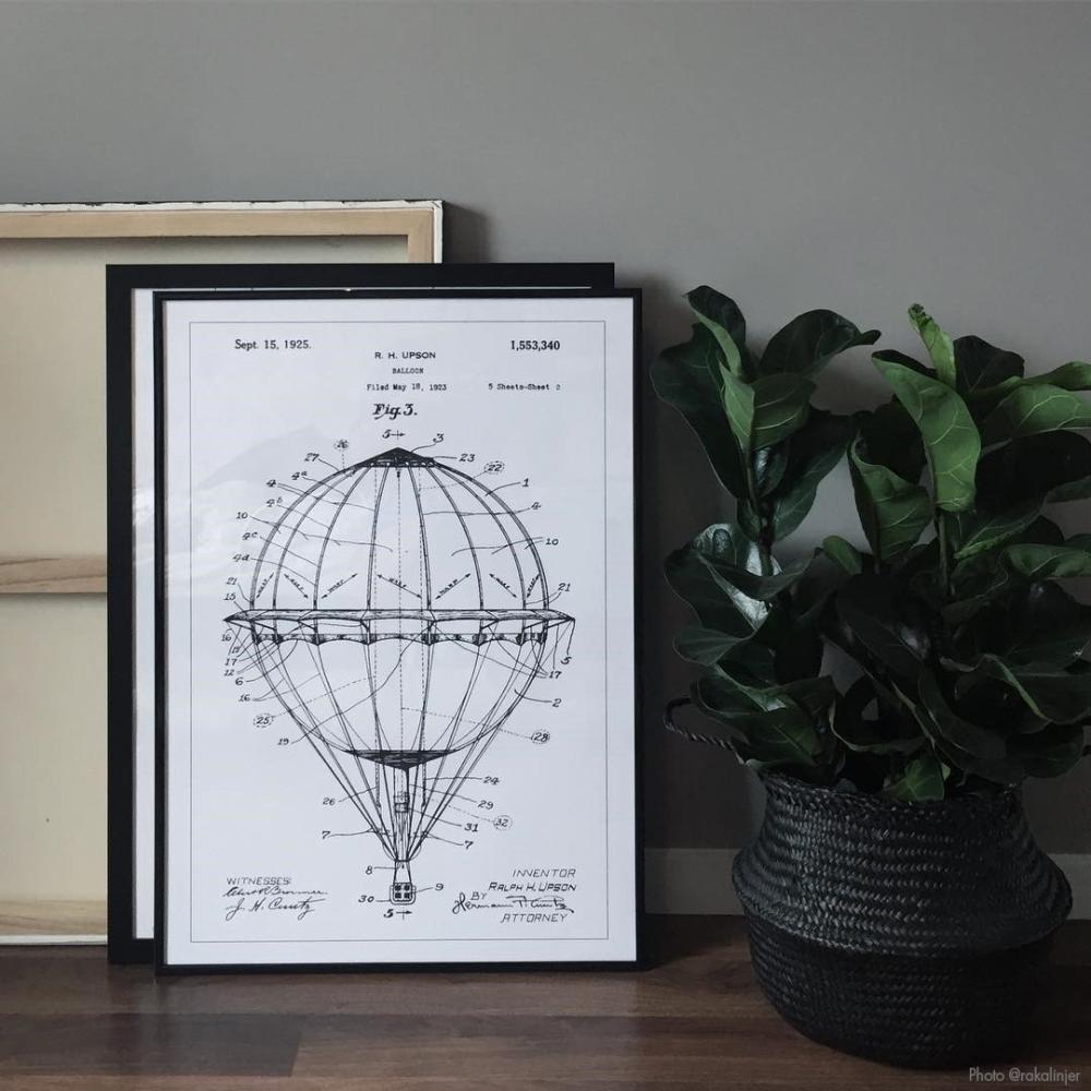 Bildverkstad Patent drawing - Hot air balloon - White Poster