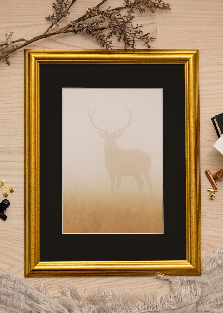 Ram med passepartou Frame Västkusten Gold 40x60 cm - Picture Mount Black 30x50 cm